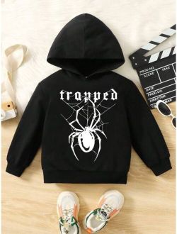 Young Boy Spider Letter Graphic Hoodie