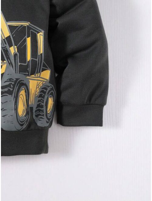 SHEIN Kids QTFun Young Boy Leisure Cute Loose Fit Solid Color Sweatshirt With Excavator Print For Street Style Autumn winter