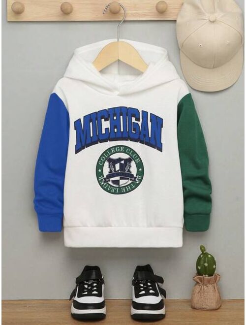 SHEIN Young Boy Letter Graphic Colorblock Hoodie
