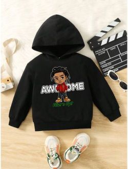 Young Boy Letter Figure Graphic Hoodie