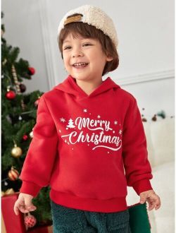 Toddler Boys 1pc Christmas Tree Slogan Graphic Thermal Hoodie
