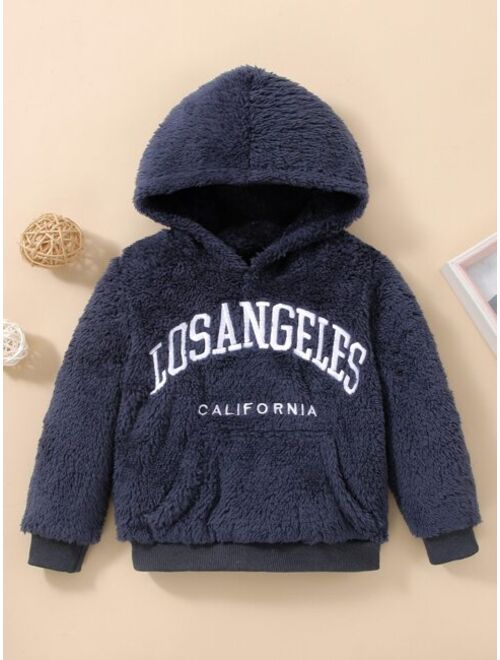 Toddler Boys Letter Embroidery Teddy Hoodie