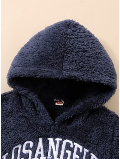 Toddler Boys Letter Embroidery Teddy Hoodie