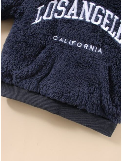 Toddler Boys Letter Embroidery Teddy Hoodie