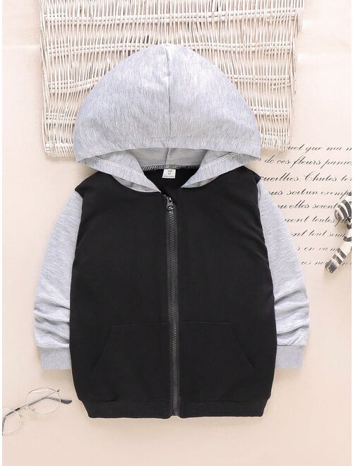 SHEIN Kids EVRYDAY Young Boy Colorblock Zip Up Hoodie