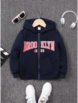 SHEIN Young Boy Letter Graphic Zip Up Hoodie