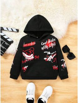 SHEIN Kids HYPEME Young Boy Cartoon Letter Graphic Hoodie