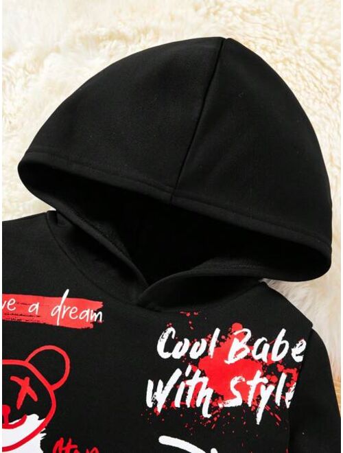 SHEIN Kids HYPEME Young Boy Cartoon Letter Graphic Hoodie