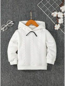 SHEIN Kids EVRYDAY Young Boy Solid Cable Knit Hooded Sweatshirt