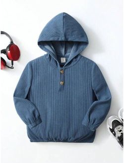 SHEIN Young Boy Casual Loose fitting Button Half placket Hoodie Suitable For Autumn And Winter
