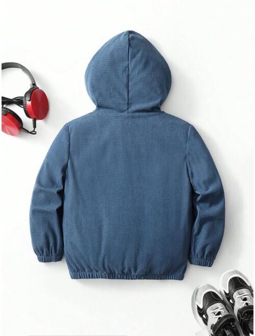 SHEIN Young Boy Casual Loose fitting Button Half placket Hoodie Suitable For Autumn And Winter