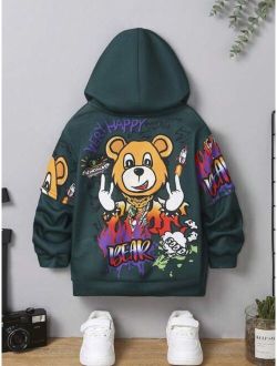 SHEIN Young Boy Bear Letter Graphic Hoodie
