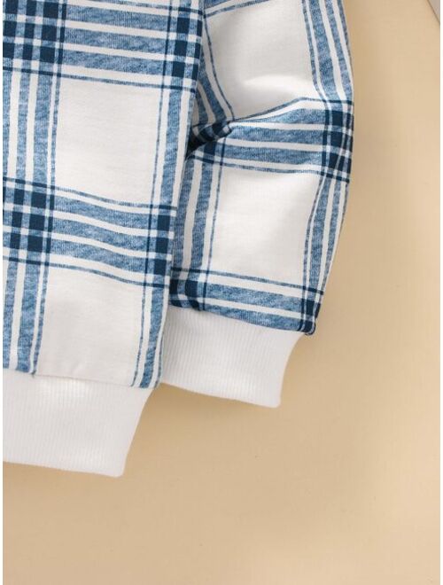 Toddler Boys Plaid Half Button Contrast Panel Hoodie