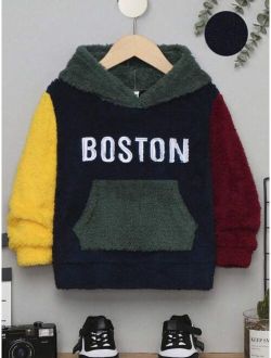 SHEIN Kids EVRYDAY Young Boy Casual Comfortable Fashionable Simple Soft Practical Warm Teddy Fabric Hoodie Winter
