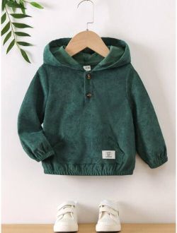Toddler Boys Letter Patched Half Button Hoodie