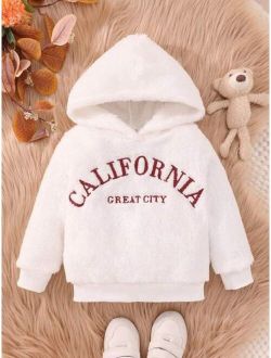 Young Boy Letter Embroidery Teddy Hoodie