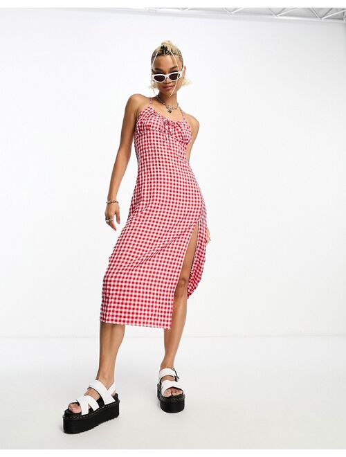 Daisy Street cami midi dress in pink red gingham crinkle