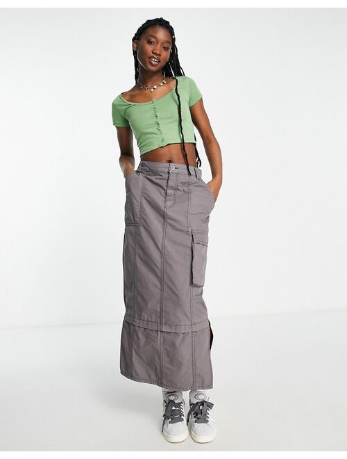 Daisy Street button front 90s crop top in soft khaki
