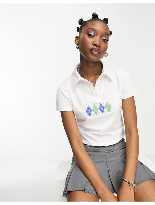 Daisy Street fitted collar detail crop top with 90s graphic