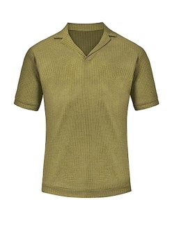Men's Polo Shirts Short Sleeve Collared Shirts Slim Fit Cardigan Button Down