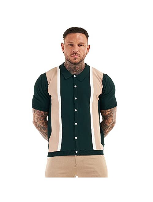GINGTTO Men's Polo Shirts Short Sleeve Collared Shirts Slim Fit Cardigan Button Down