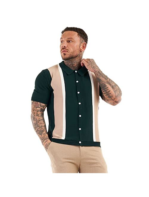 GINGTTO Men's Polo Shirts Short Sleeve Collared Shirts Slim Fit Cardigan Button Down