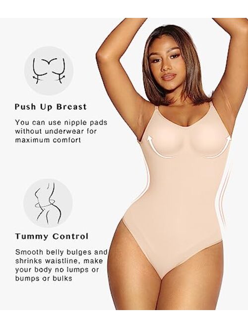 FeelinGirl Shapewear Bodysuit for Women Tummy Control Thong Body Shaper Backless Seamless Bodysuit