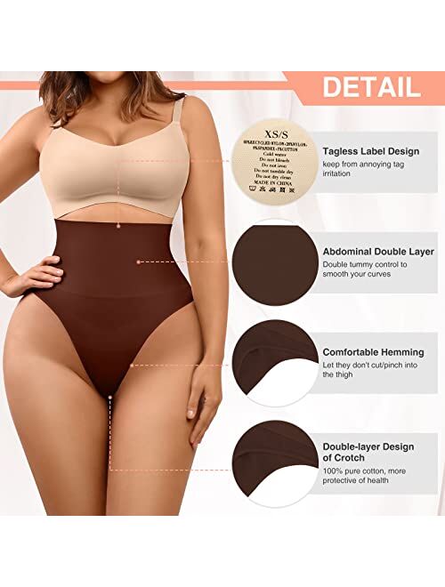 FeelinGirl Shapewear Thong Panties for Women - Seamless Body Shaper Underwear with Mid Waist Control and Breathable