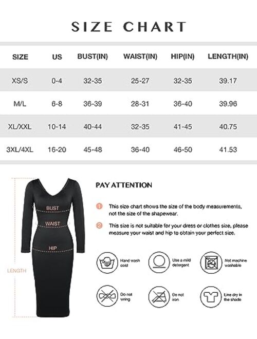 FeelinGirl Bodycon Dress for Women 2023 Long Sleeve Sweater Shaper Dress Fall Shapewear Wedding Guest Midi Dress Built-in Bra