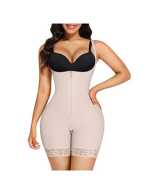 FeelinGirl Tummy Control Shapewear for Women Butt Lifter Mid Thigh Fajas Colombianas Zipper Open Bust Body Shaper