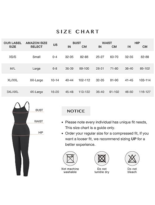 FeelinGirl Jumpsuits for Women Seamless Ribbed One Piece Spaghetti Straps Scoop Neck Rompers Built in Bra Shaper Unitard