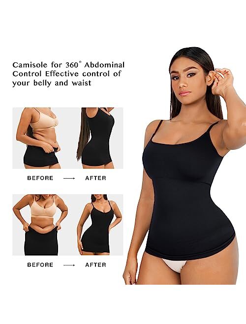 FeelinGirl 2 Packs Camisole for Women Tummy Control Seamless Cami Shapewear Compression Tank Tops with Bra Pads