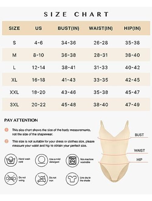 FeelinGirl Bodysuit For Women Deep V Neck Thong Shapewear Tummy Control Seamless Body Shaper Sleeveless