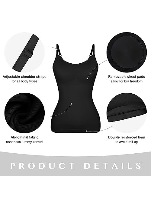 FeelinGirl Compression Cami for Women Tummy Control Camisole with Padded Bras Scoop Neck Shapewear Tank Tops