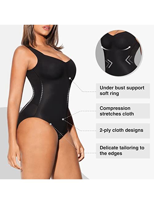 FeelinGirl Square Neck Bodysuit For Women Tummy Control 3 IN 1 Sleeveless Tank Tops Body Suits With Built In Bra