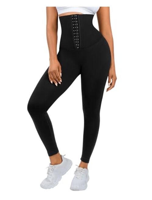 FeelinGirl High Waisted Corset Leggings for Women Seamless Slim Tummy Control Waist Shaper Athletic Workout Yoga Pants