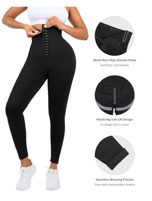 FeelinGirl High Waisted Corset Leggings for Women Seamless Slim Tummy Control Waist Shaper Athletic Workout Yoga Pants