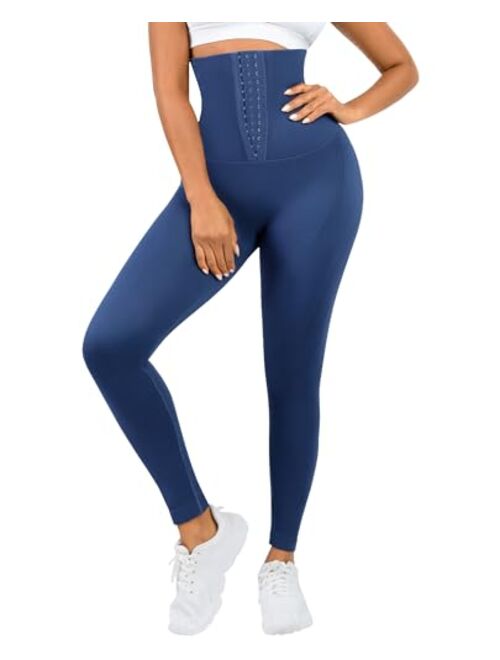 FeelinGirl High Waisted Corset Leggings for Women Seamless Slim Tummy Control Waist Shaper Athletic Workout Yoga Pants