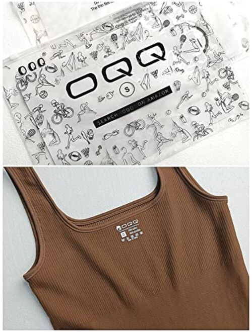 OQQ Women's 3 Piece Bodysuits Sexy Ribbed Sleeveless Square Neck Sleeveless Tank Tops Bodysuits