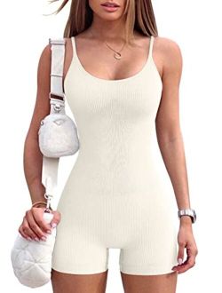 Women's Yoga Rompers One Piece Ribbed Spaghetti Strap Exercise Romper
