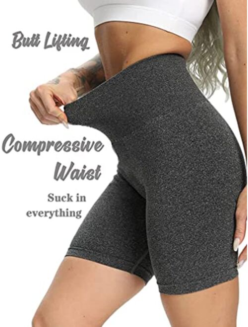 OQQ Women's 3 Piece High Waist Workout Shorts Butt Lifting Tummy Control Ruched Booty Smile Yoga Short Pants