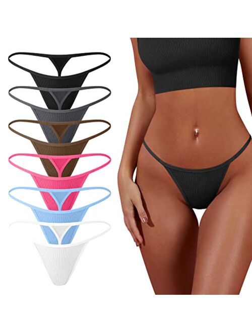 OQQ 6 Pack G-String Thongs for Women Cotton Panties Stretch T-back Tangas Low Rise Hipster Sexy Underwear S-XL