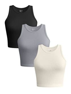 Women's 3 Piece Tank Tops Ribbed Seamless Yoga Shirts Workout Exercise Racerback Crop Tops