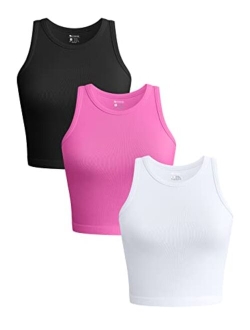 Women's 3 Piece Tank Tops Ribbed Seamless Yoga Shirts Workout Exercise Racerback Crop Tops