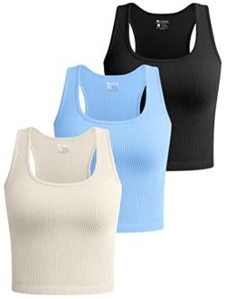 Women's 3 Piece Crop Tank Tops Ribbed Seamless Workout Sleeveless Shirts Racerback Crop Tops