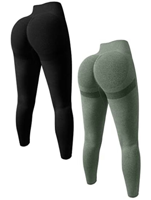 OQQ Women's 2 Piece Butt Lifting Yoga Leggings Workout High Waist Tummy Control Ruched Booty Pants