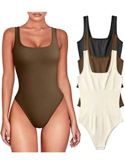 Women's 3 Piece Bodysuits Sexy Sleeveless Square Neck Shapewear Tank Tops Bodysuits