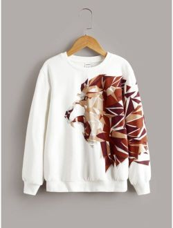 SHEIN Kids EVRYDAY Boys Geo Lion Print Sweatshirt
