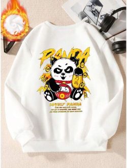 Tween Boy Panda Slogan Graphic Thermal Lined Sweatshirt