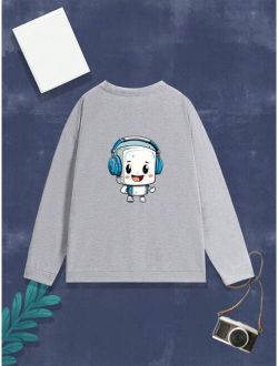 Boys Cool Street Style Printed Round Neck Sweatshirt For Casual And Streetwear Autumn And Winter